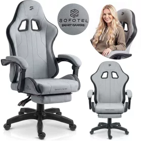   Gamer szék, Sofotel Lokar, világosszürke, 36-46 cm ülésmagasság, gumírozott kerekek, lábtartós, dönthető, 120 kg teherbírás
