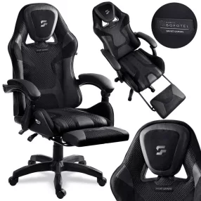   Gamer szék, Sofotel Specter, fekete, 42-52 cm ülésmagasság, gumírozott kerekek, lábtartós, dönthető, fejpárnával, 120 kg teherbírás