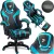Gamer szék, Sofotel Specter, fekete/türkiz, 42-52 cm ülésmagasság, gumírozott kerekek, lábtartós, dönthető, fejpárnával, 120 kg teherbírás