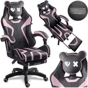   Gamer szék, Sofotel Specter, fekete/rózsaszín, 42-52 cm ülésmagasság, gumírozott kerekek, lábtartós, dönthető, fejpárnával, 120 kg teherbírás