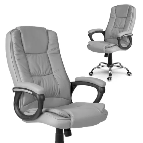 Irodai szék, Sofotel Porto, szürke, 47-55 cm ülésmagasság, duplán párnázott, dönthető és hintáztatható, gumírozott kerekek, 120 kg teherbírás