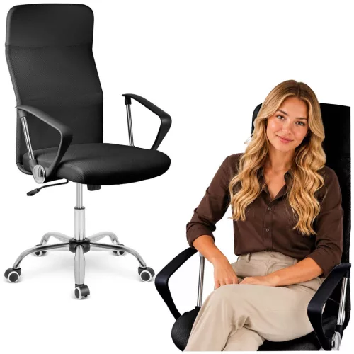 Irodai szék, Sofotel Tamar, fekete, 105-115 cm, 34-44 cm ülésmagasság, mikrohálós háttámla, állítható, hintamechanika, gázliftes magasságállítás, gumírozott kerekek