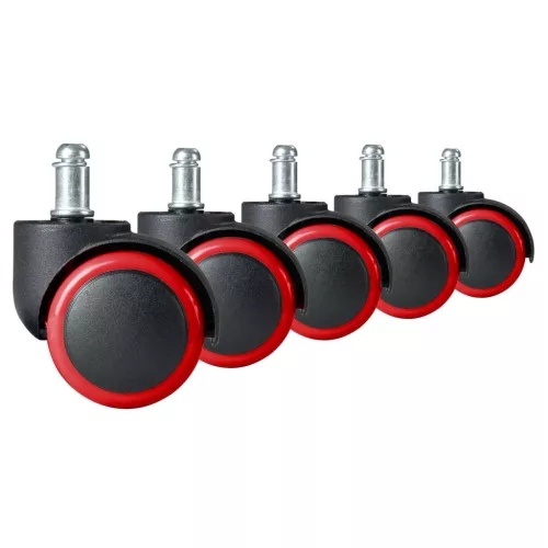 Székgörgő készlet, Sofotel, 5 db, fekete-piros, gumírozott felület, dupla görgők, padlókímélő, csendes, univerzális