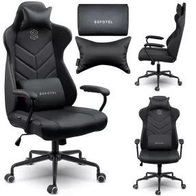   Irodai szék, Sofotel Verona, fekete, 41–48 cm ülésmagasság, hintafunkció, gázliftes magasságállítás, műbőr kárpit, gumírozott kerekek, fém talp, deréktámasz és fejpárna, 120 kg teherbírás