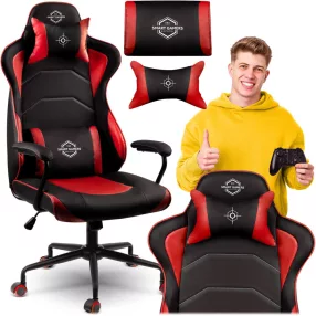   Gamer szék, Sofotel Katarina, piros, 41-48 cm, állítható magasság, hintáztatható, műbőr, gumírozott kerekek, derék- és fejpárnával