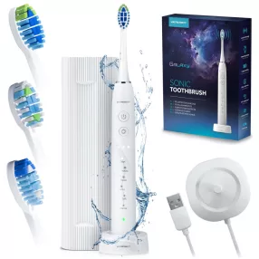   Szónikus elektromos fogkefe, Berdsen Galaxy, fehér, 6 üzemmód, 3 fokozat, 40 000 rezgés/perc, IPX8 vízálló, akkumulátoros, indukciós töltés, 3 pótfej