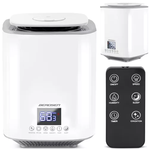 Párásító, Berdsen BD-502, fehér, 2600 ml tartály, ultrahangos, ionizátorral, aromaterápiás, hidegpárás, higrosztát, automatikus kikapcsolás, időzítő 1-9 h, 250 ml/h