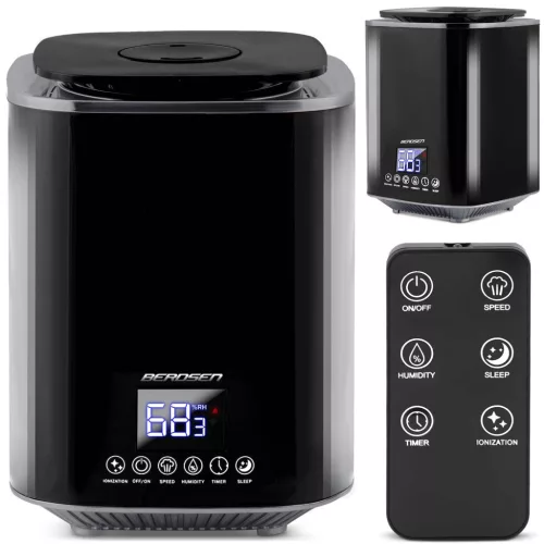 Párásító, Berdsen BD-502, fekete, 2600 ml tartály, ultrahangos, ionizátorral, aromaterápiás, hidegpárás, higrosztát, automatikus kikapcsolás, időzítő 1-9 h, 250 ml/h