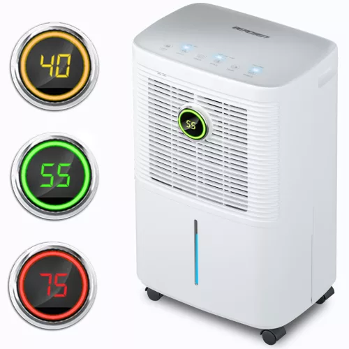 Páramentesítő, Berdsen BD-525, fehér, 1600 ml tartály, 12 l/24 h, fehér, kompresszoros, higrosztátos, kijelző és érintőpanel, folyamatos vízelvezetés, 24 h időzítő, 40,5 dB, gyerekzár, 240 W