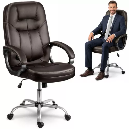 Irodai szék, Sofotel 355, sötétbarna, 109–116 cm, bőr kárpit, ergonomikus, dönthető, állítható magasság, gumírozott kerekek, 120 kg teherbírás