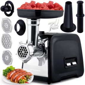   Berdsen BD-601A húsdaráló, 450/1200 W, ezüst/fekete, rozsdamentes acél kés és tárcsa, visszaforgató funkció, csúszásmentes talp