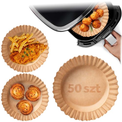 Sütőpapír Air Fryer forrólevegős sütőhöz, Berdsen, 20 cm, 50 db, natúr barna, hőálló kivitel, tapadásmentes, kör alakú