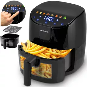   Air Fryer forrólevegős sütő, Berdsen BD-658, 4 l, fekete, olaj nélküli sütés, érintőkijelzős, 8 programos, ablakos kosár, LED világítás, 1500 W