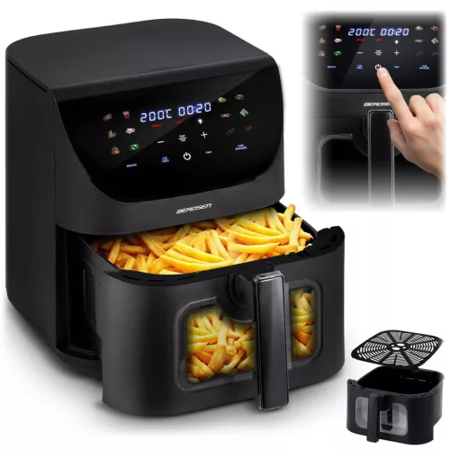 Air Fryer forrólevegős sütő, Berdsen BD-660, 8 l, fekete, olaj nélküli sütés, érintőkijelzős, 12 programos, ablakos kosár, LED világítás, 1700 W