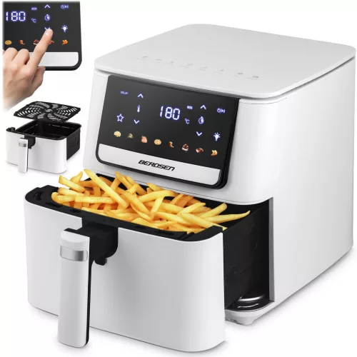 Air Fryer forrólevegős sütő, Berdsen BD-662, 6,5 l, fehér, olaj nélküli sütés, érintőkijelzős, 8 programos, túlmelegedés elleni védelem, 1700 W