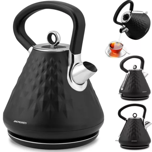 Vízforraló, Berdsen BD-700, 1700 ml, fekete, 1850-2200 W, fém ház, szárazonforrás elleni védelem, 360°-os talp, világító kapcsoló, kivehető vízkőszűrő