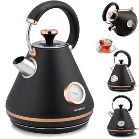   Vízforraló, Berdsen BD-701, 1700 ml, fekete, 1850-2200 W, fém ház, szárazonforrás elleni védelem, 360°-os talp, világító kapcsoló, kivehető vízkőszűrő, hőmérővel
