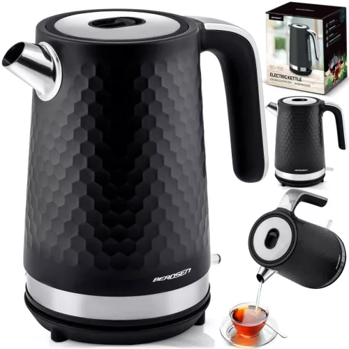 Vízforraló, Berdsen BD-705, 1700 ml, fekete-ezüst, 1850-2200 W, fém ház, szárazonforrás elleni védelem, 360°-os talp, világító kapcsoló, kivehető vízkőszűrő