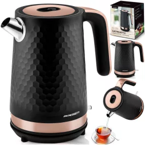   Vízforraló, Berdsen BD-705, 1700 ml, fekete-réz, 1850-2200 W, fém ház, szárazonforrás elleni védelem, 360°-os talp, világító kapcsoló, kivehető vízkőszűrő