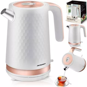   Vízforraló, Berdsen BD-705, 1700 ml, fehér-réz, 1850-2200 W, fém ház, szárazonforrás elleni védelem, 360°-os talp, világító kapcsoló, kivehető vízkőszűrő