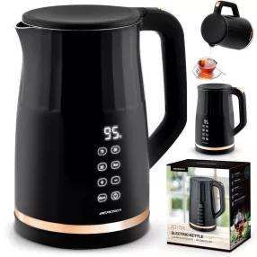   Vízforraló, Berdsen BD-706, 1700 ml, fekete, 1850-2200 W, fém ház, érintőpaneles hőfokbeállítás, melegen tartás 2 óráig, 360°-os talp, hőmérővel