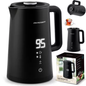   Vízforraló, Berdsen BD-709, 1700 ml, fekete, 1850-2200 W, duplafalú, érintőpaneles hőfokbeállítás, nem melegedő fogantyú, melegen tartás 2 óráig, 360°-os talp, hőmérővel