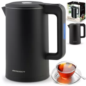   Vízforraló, Berdsen BD-710, 1700 ml, fekete, 1850-2200 W, duplafalú, szárazforralás elleni védelem, 360°-os talp, nem melegedő burkolat, kivehető vízkőszűrő
