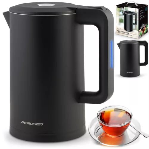 Vízforraló, Berdsen BD-710, 1700 ml, fekete, 1850-2200 W, duplafalú, szárazforralás elleni védelem, 360°-os talp, nem melegedő burkolat, kivehető vízkőszűrő