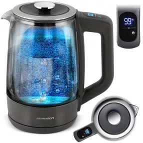   Vízforraló, Berdsen BD-711, 1700 ml, szürke, 1850-2200 W, érintőpaneles hőfokbeállítás, fém/üveg ház, 360°-os talp, szárazonforrás elleni védelem