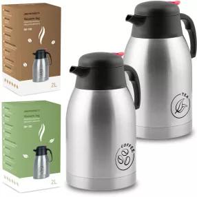   Termosz kancsó készlet, Berdsen BD-780, 2 x 2000 ml, 2 db, ezüst, rozsdamentes acél, duplafalú, meleg és hideg italokhoz, 12 órás hőmegtartás, kávéhoz és teához