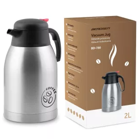   Termosz kancsó, Berdsen BD-780, 2000 ml, ezüst, rozsdamentes acél, duplafalú, meleg és hideg italokhoz, 12 órás hőmegtartás, kávéhoz