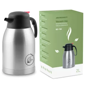   Termosz kancsó, Berdsen BD-780, 2000 ml, ezüst, rozsdamentes acél, duplafalú, meleg és hideg italokhoz, 12 órás hőmegtartás, teához