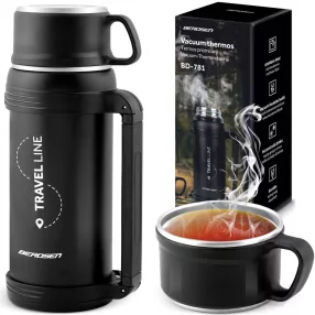   Termosz, Berdsen BD-781, 1500 ml, fekete, rozsdamentes acél, duplafalú, meleg és hideg italokhoz, 12 órás hőmegtartás