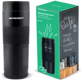   Termosz, Berdsen BD-784, 590 ml, fekete, rozsdamentes acél, duplafalú, szívószálas, meleg és hideg italokhoz, 12 órás hőmegtartás