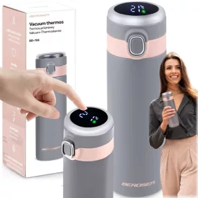   Termosz, Berdsen BD-786, 450 ml, szürke, rozsdamentes acél, duplafalú, LCD kijelző, meleg és hideg italokhoz, 12 órás hőmegtartás