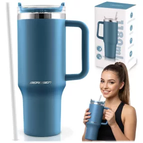   Termosz, Berdsen, 1180 ml, sötétkék, rozsdamentes acél, szívószálas, meleg és hideg italokhoz