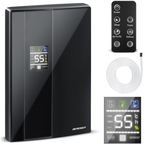 Páramentesítő, Berdsen BR-20D, fekete, 2000 ml tartály, UV-lámpás légtisztító funkcióval, Peltier-technológia, időzítő, csendes működés 38 dB, 90 W