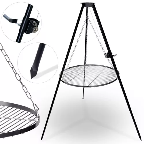 Háromlábú rács tűzrakóhoz, Berdsen BD-884, fekete, átmérő: 80 cm, acél, állítható magasság
