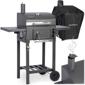   Faszenes grill, Berdsen BD-892, antracit, acél, 110 x 96 x 35 cm, kétrészes öntöttvas rács: 42 x 31,5 cm, kerekek, 389190 vízlepergető védőponyvával
