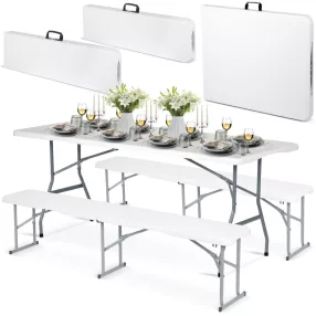   Sörpad szett, Plonos, fehér, 180 cm, acél keret, HDPE műanyag felület, összecsukható, 3 db, asztal és 2 pad