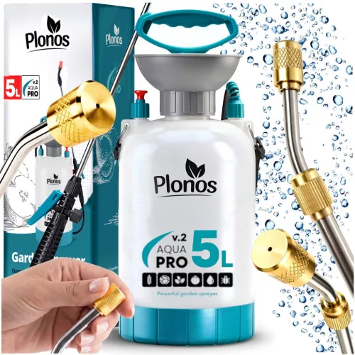 Kézi permetező, Plonos PL-605, fehér/türkiz, 5 l, nyomásos kialakítás, állítható fúvóka, PE tartály