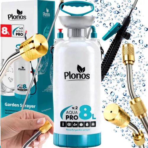 Kézi permetező, Plonos PL-605, fehér/türkiz, 8 l, nyomásos kialakítás, állítható fúvóka, PE tartály