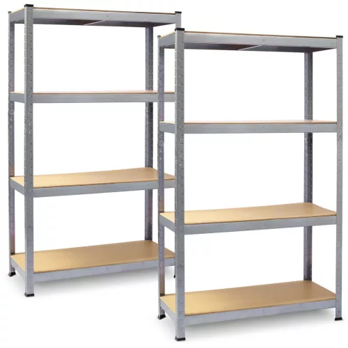 Műhelypolc szett, Plonos PL-700, ezüst, 150 x 75 x 30 cm, 4 polcos, acél, MDF polclapok, állítható polcmagasság, teherbírás: 135 kg/polc, 2 db-os szett