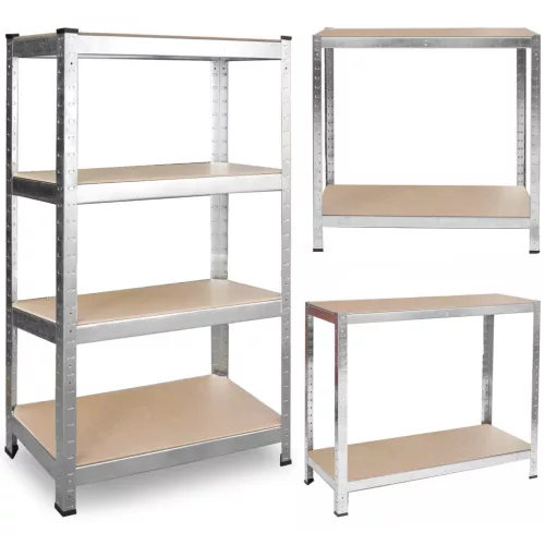 Műhelypolc, Plonos 470100, ezüst, 174 x 80 x 40 cm, 4 polcos, acél, MDF polclapok, állítható polcmagasság, teherbírás: 150 kg/polc