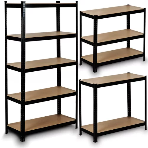 Műhelypolc, Humberg HR-811, fekete, 150 x 75 x 30 cm, 5 polcos, acél, MDF polclapok, állítható polcmagasság, teherbírás: 150 kg/polc