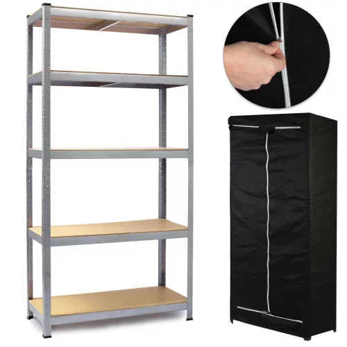 Műhelypolc, Humberg HR-812, ezüst, 180 × 90 × 40 cm, 5 polcos, acél, MDF polclapok, állítható polcmagasság, teherbírás: 175 kg/polc, 680300 védőhuzattal