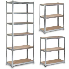   Műhelypolc, Humberg HR-814, ezüst, 222 x 90 x 40 cm, 6 polcos, acél, MDF polclapok, állítható polcmagasság, teherbírás: 150 kg/polc