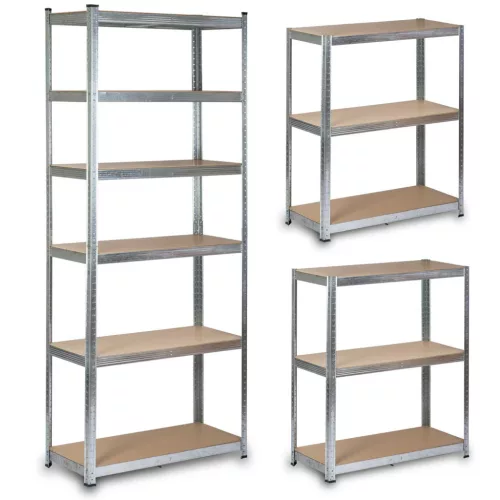 Műhelypolc, Humberg HR-814, ezüst, 222 x 90 x 40 cm, 6 polcos, acél, MDF polclapok, állítható polcmagasság, teherbírás: 150 kg/polc