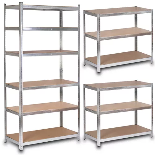 Műhelypolc, Humberg HR-815, ezüst, 222 x 110 x 50 cm, 6 polcos, acél, MDF polclapok, állítható polcmagasság, teherbírás: 150 kg/polc