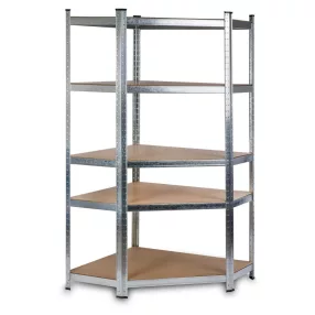   Műhelypolc, Humberg HR-817, ezüst, 180 x 90 x 40 cm, sarok, 5 polcos, acél, MDF polcalpok, állítható polcmagasság, teherbírás: 175 kg/polc